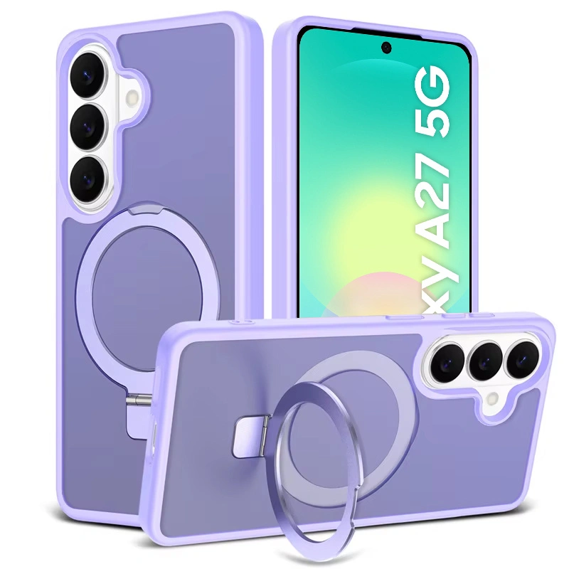 Custodia fumé per Samsung Galaxy A27 5G, custodia opaca con supporto, per MagSafe, cornice viola