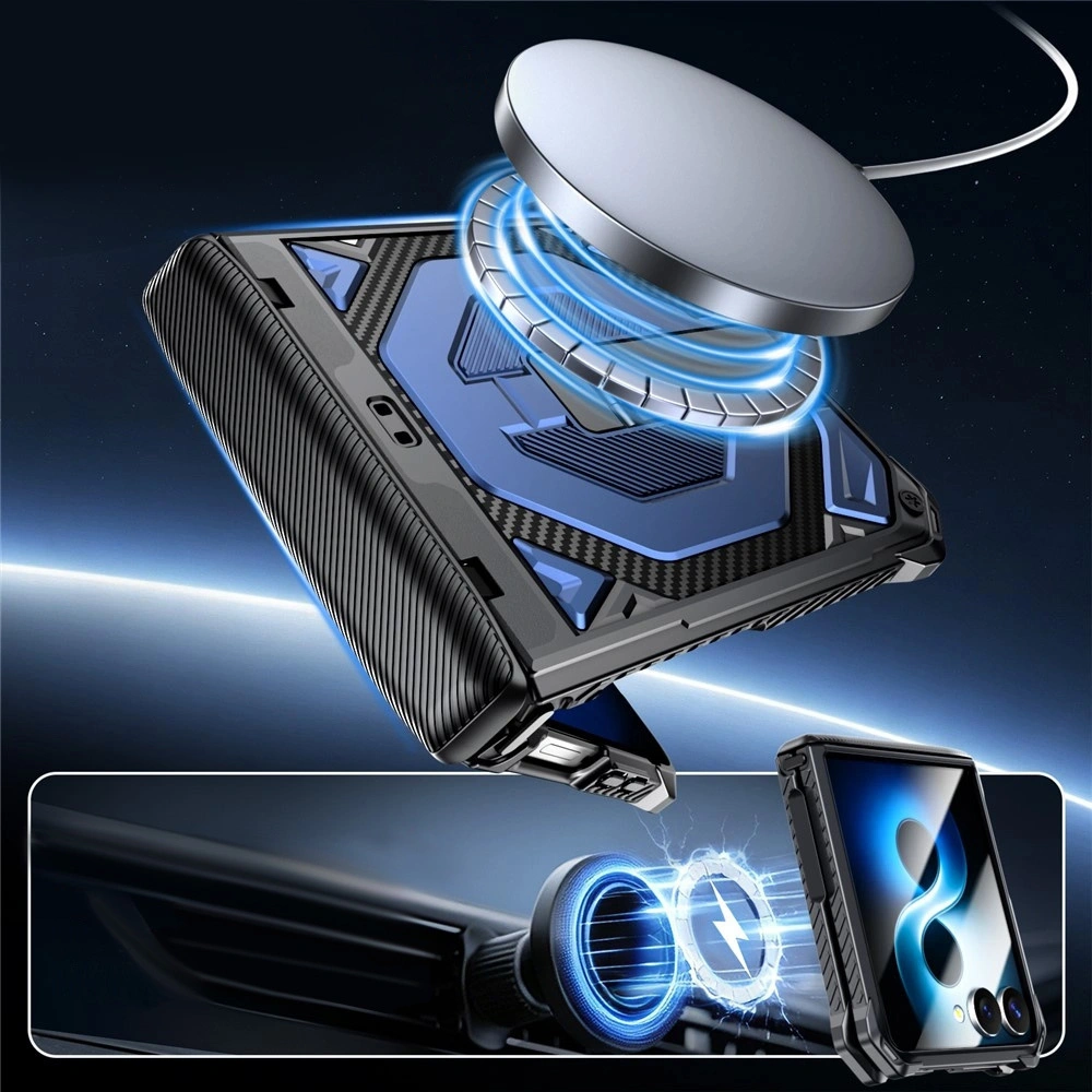 Carcasa resistente para Samsung Galaxy Z Flip 8, con soporte y cubierta de bisagra, para MagSafe, azul