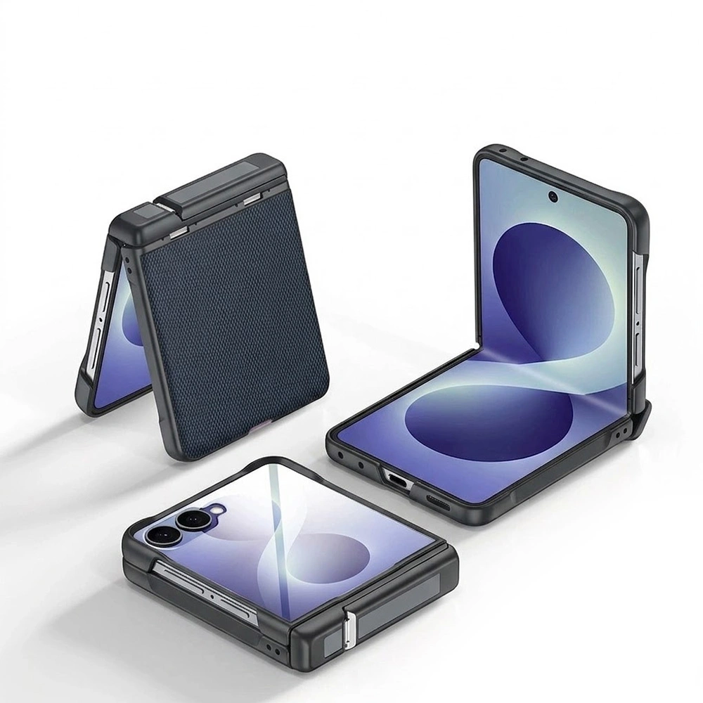 Funda para Samsung Galaxy Z Flip 8, bisagra con soporte, con cristal para la pantalla externa, negro