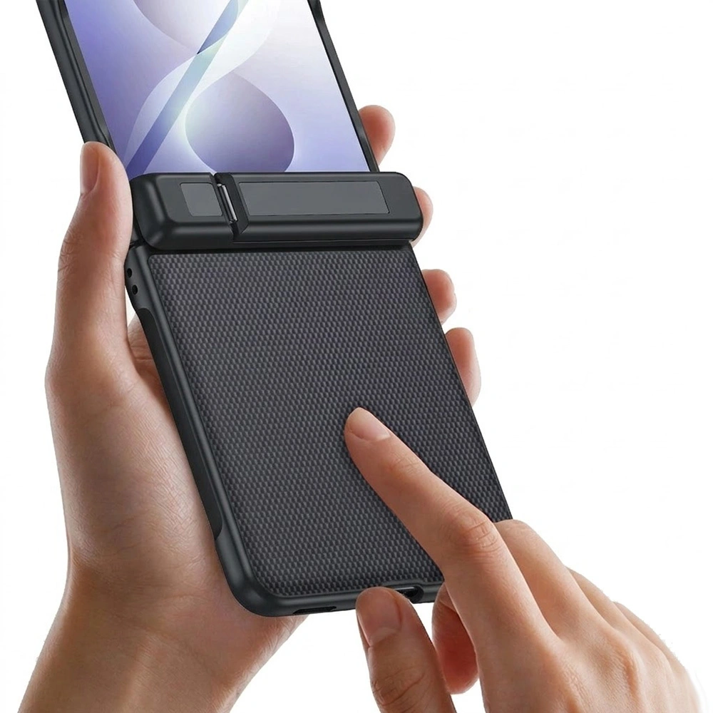 Funda para Samsung Galaxy Z Flip 8, soporte con bisagra, con cristal para la pantalla externa, negro