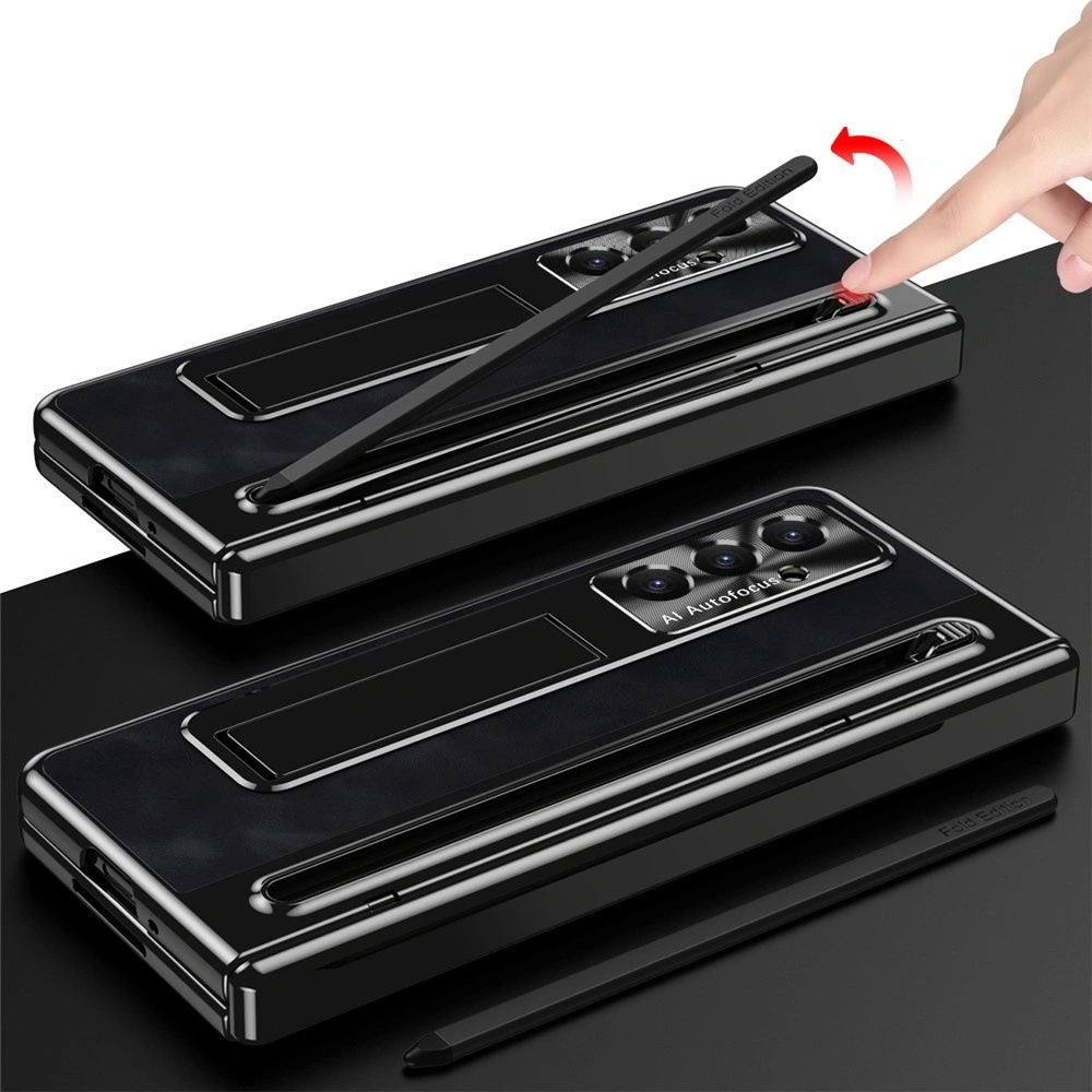 Custodia per Samsung Galaxy Z Fold 8 Ultra, Kickstand Retro Leather, con stilo e vetro per lo schermo esterno, nero