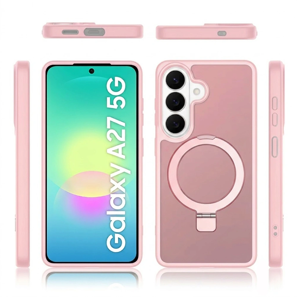 Custodia fumé per Samsung Galaxy A27 5G, custodia opaca con supporto, per MagSafe, cornice rosa