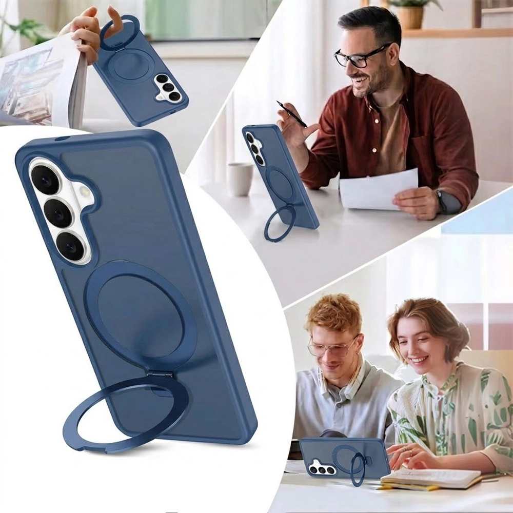Custodia fumé per Samsung Galaxy A27 5G, custodia opaca con supporto, per MagSafe, cornice blu