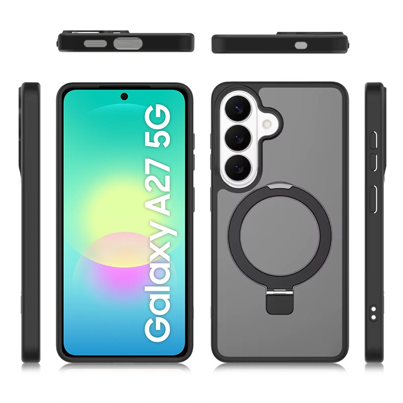 Custodia fumé per Samsung Galaxy A27 5G, custodia opaca con supporto, per MagSafe, cornice nera