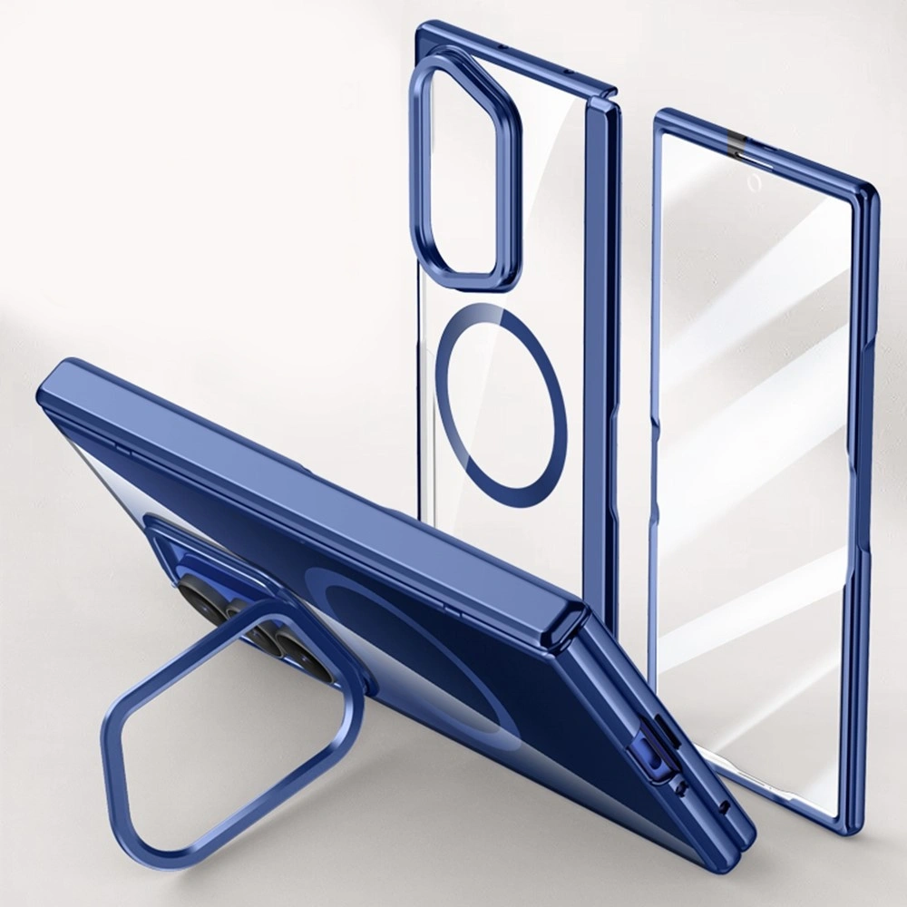 Funda transparente para Samsung Galaxy Z Fold 8 Ultra, con soporte y cristal para la pantalla externa, para MagSafe, marco azul