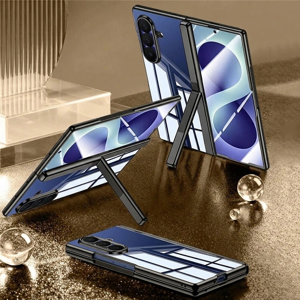 Funda transparente para Samsung Galaxy Z Fold 8 Ultra, con soporte y cristal para la pantalla externa, marco negro