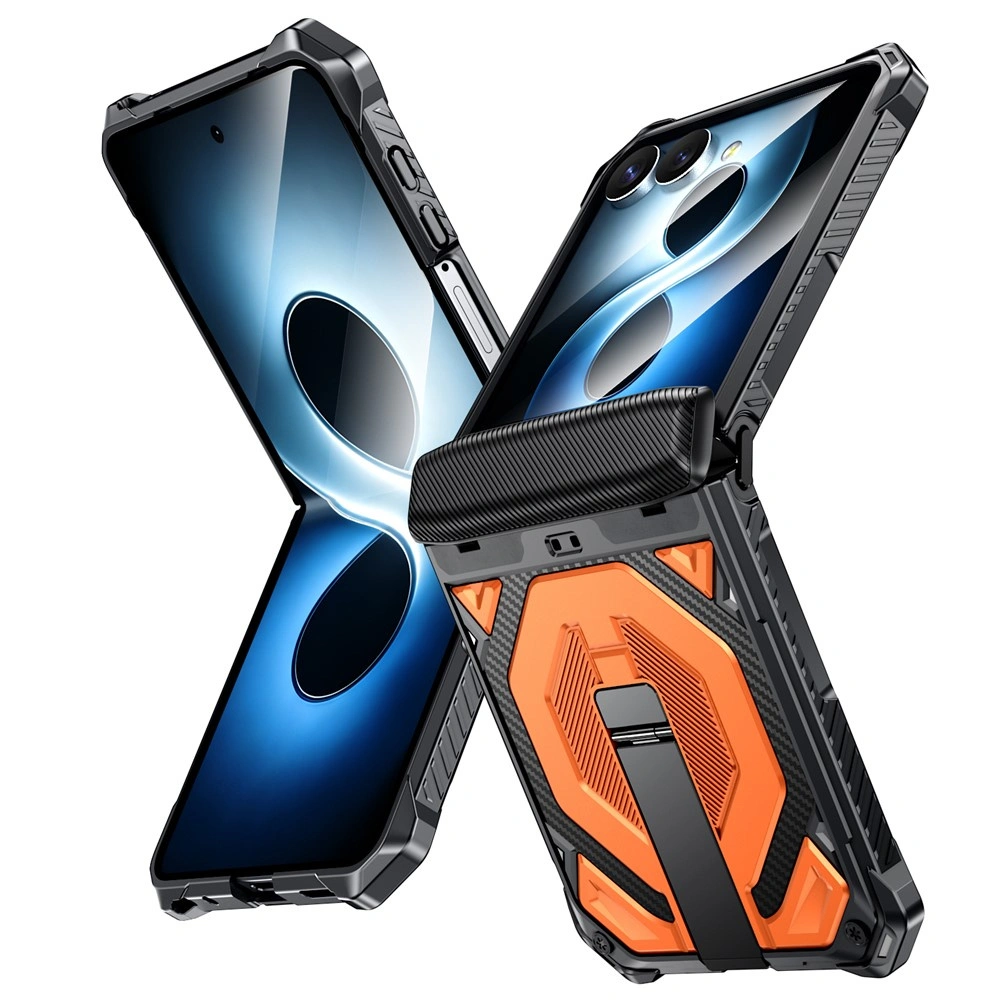 Funda blindada para Samsung Galaxy Z Flip 8, con soporte y cubierta de bisagra, para MagSafe, naranja