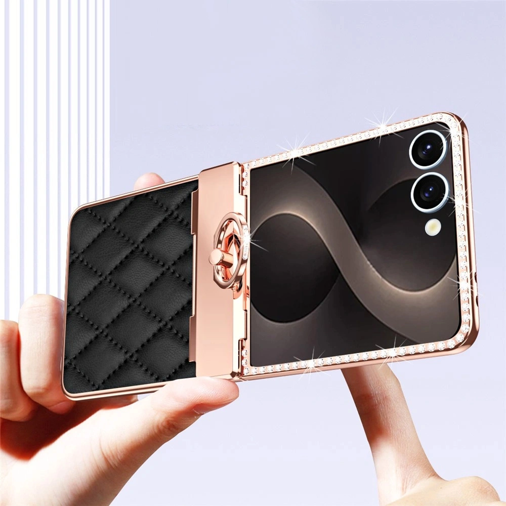 Coque pour Samsung Galaxy Z Flip 8, motif losange, avec verre pour l'écran externe, noir