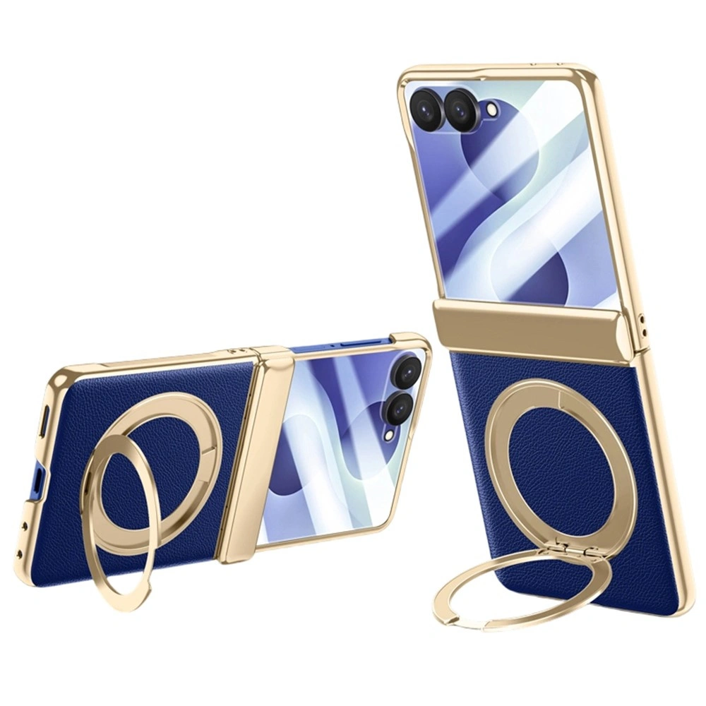 Funda para Samsung Galaxy Z Flip 8, con soporte y cristal para la pantalla externa, azul