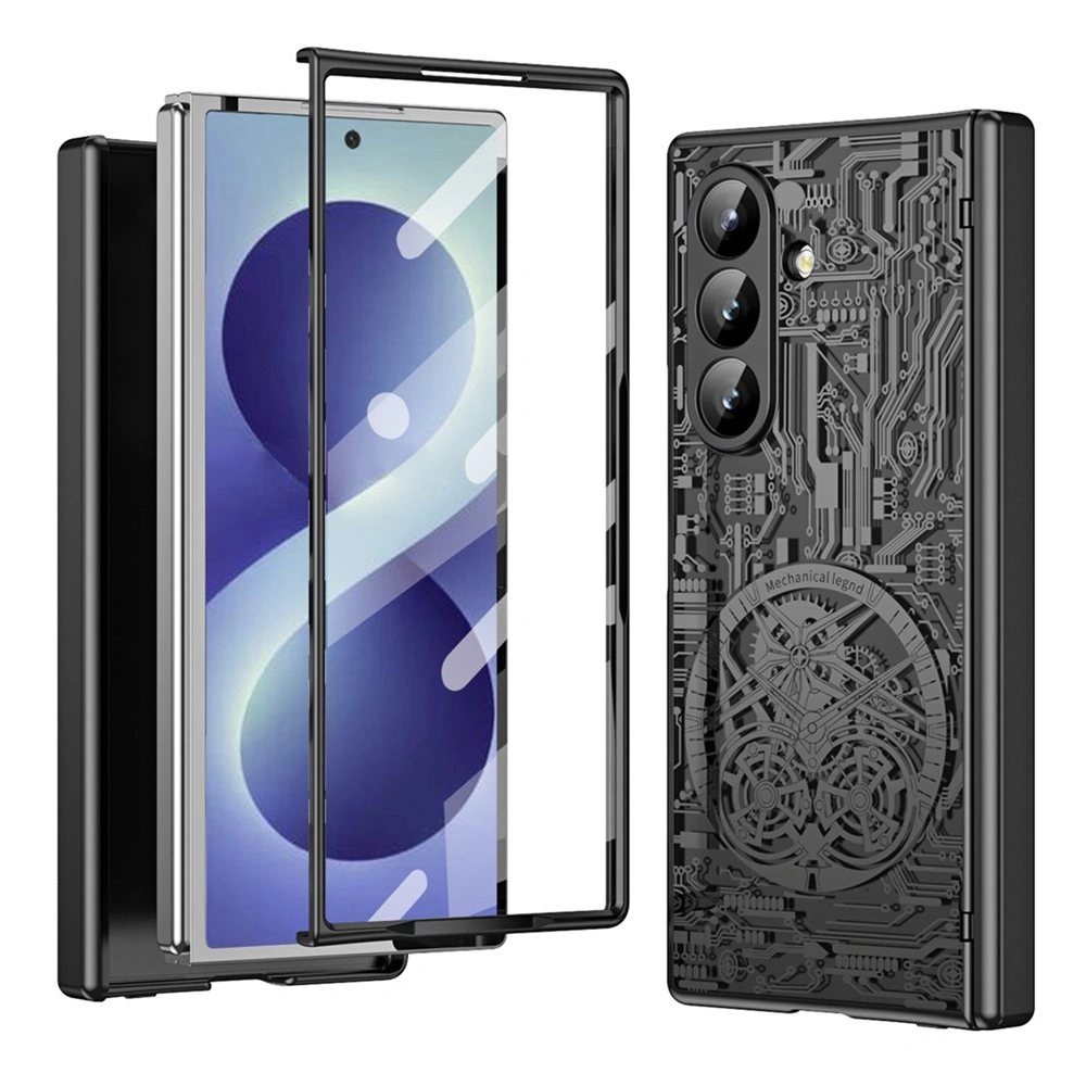 Custodia per Samsung Galaxy Z Fold 8 Ultra, Mechanical Legend, con vetro per lo schermo esterno, nero