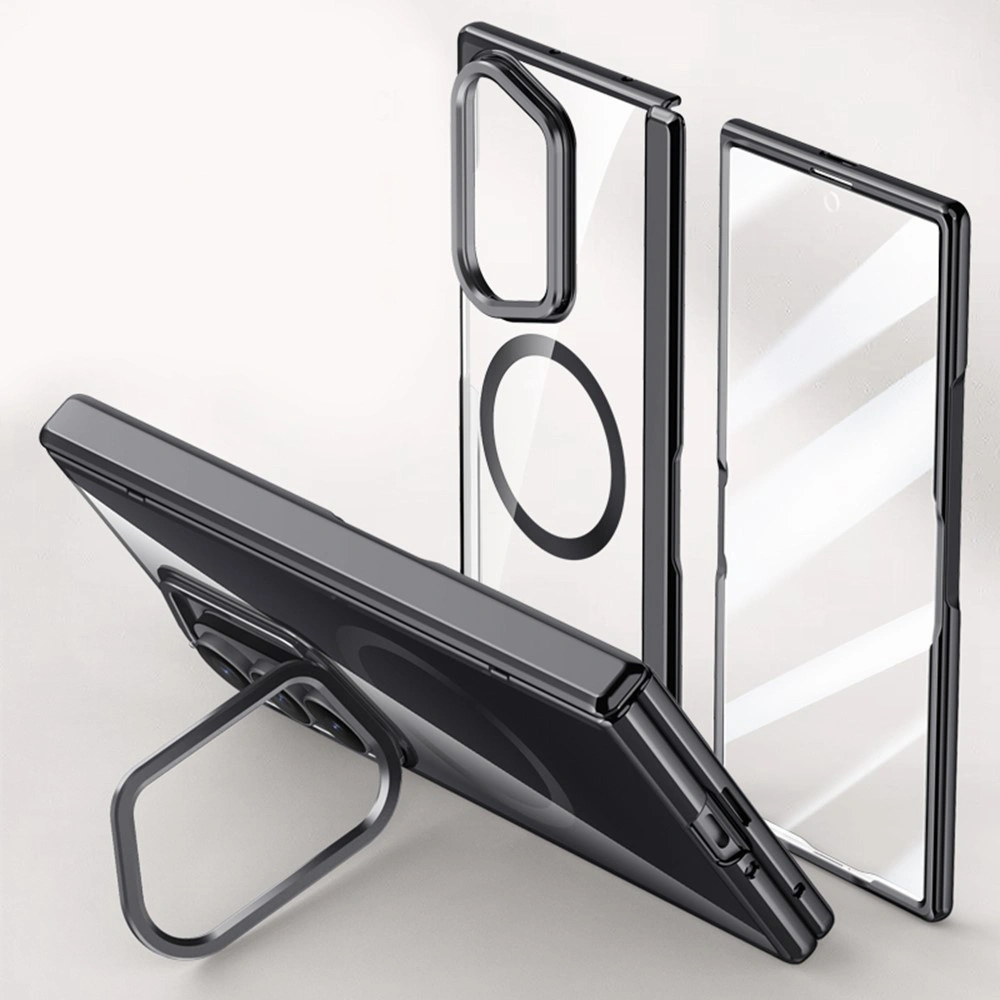 Funda transparente para Samsung Galaxy Z Fold 8 Ultra, con soporte y cristal para la pantalla externa, para MagSafe, marco negro