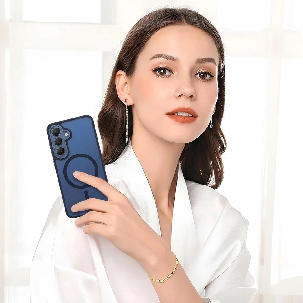 Custodia fumé per Samsung Galaxy A27 5G, custodia opaca, per MagSafe, cornice blu