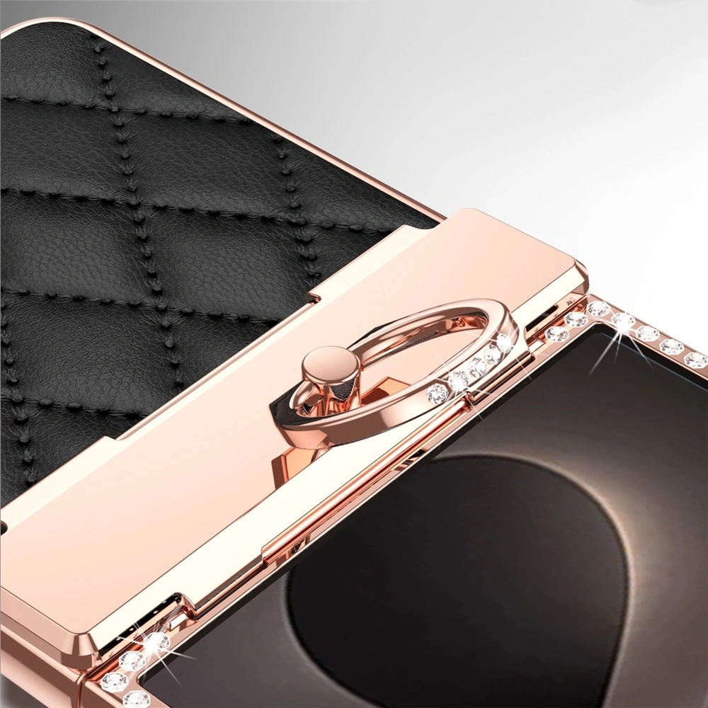 Étui pour Samsung Galaxy Z Flip 8, motif losange, avec verre pour l'écran externe, noir