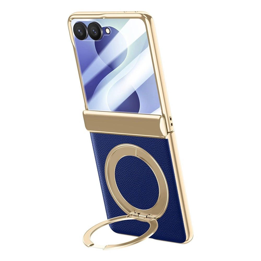Funda para Samsung Galaxy Z Flip 8, con soporte y cristal para la pantalla externa, azul