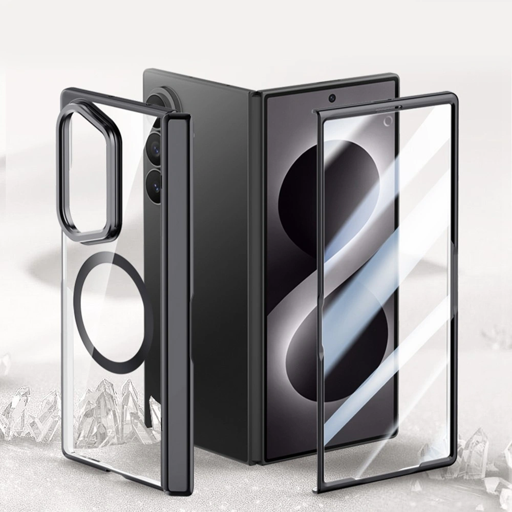 Funda transparente para Samsung Galaxy Z Fold 8 Ultra, con soporte y cristal para la pantalla externa, para MagSafe, marco negro
