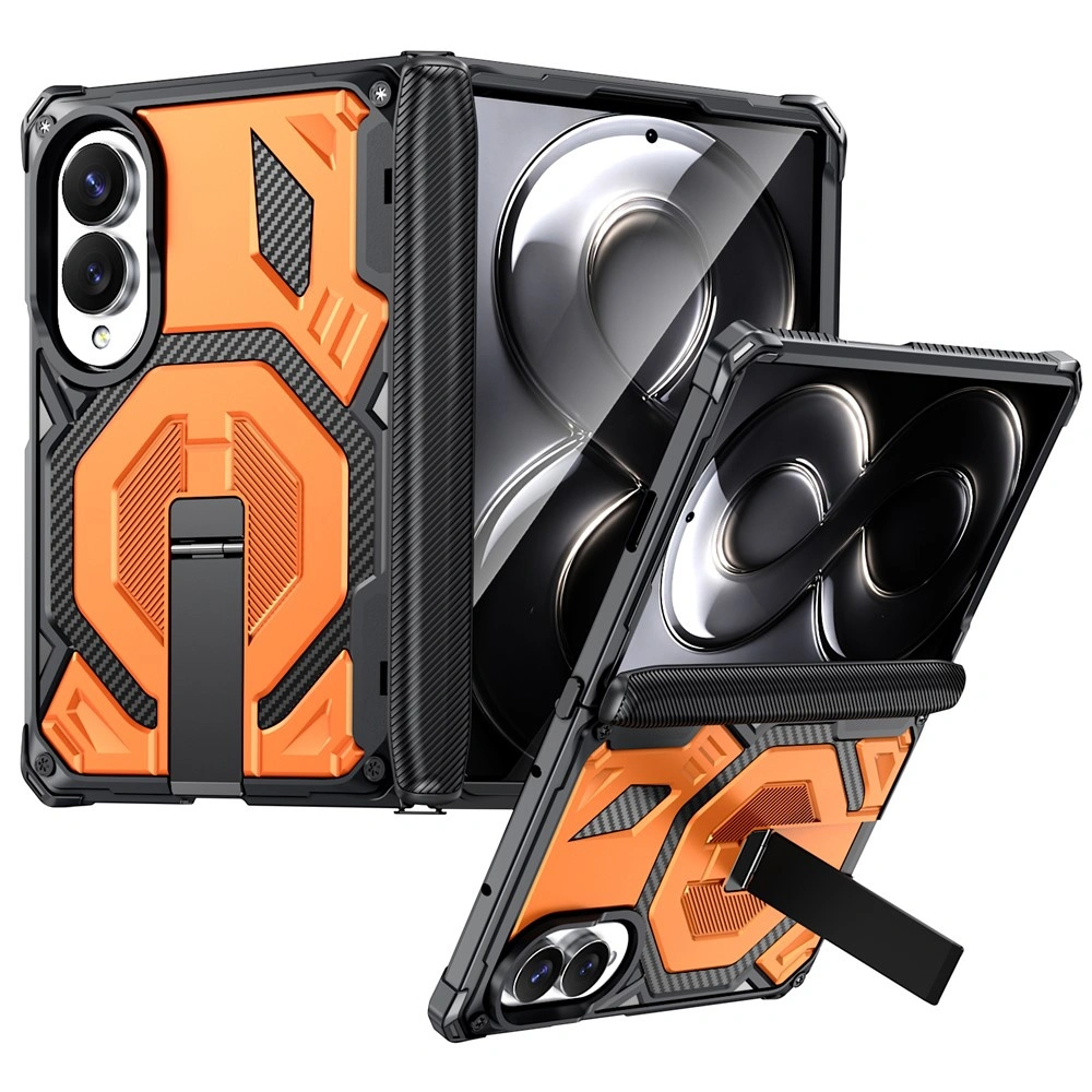 Funda blindada para Samsung Galaxy Z Fold 8, con soporte y cubierta de bisagra, para MagSafe, naranja