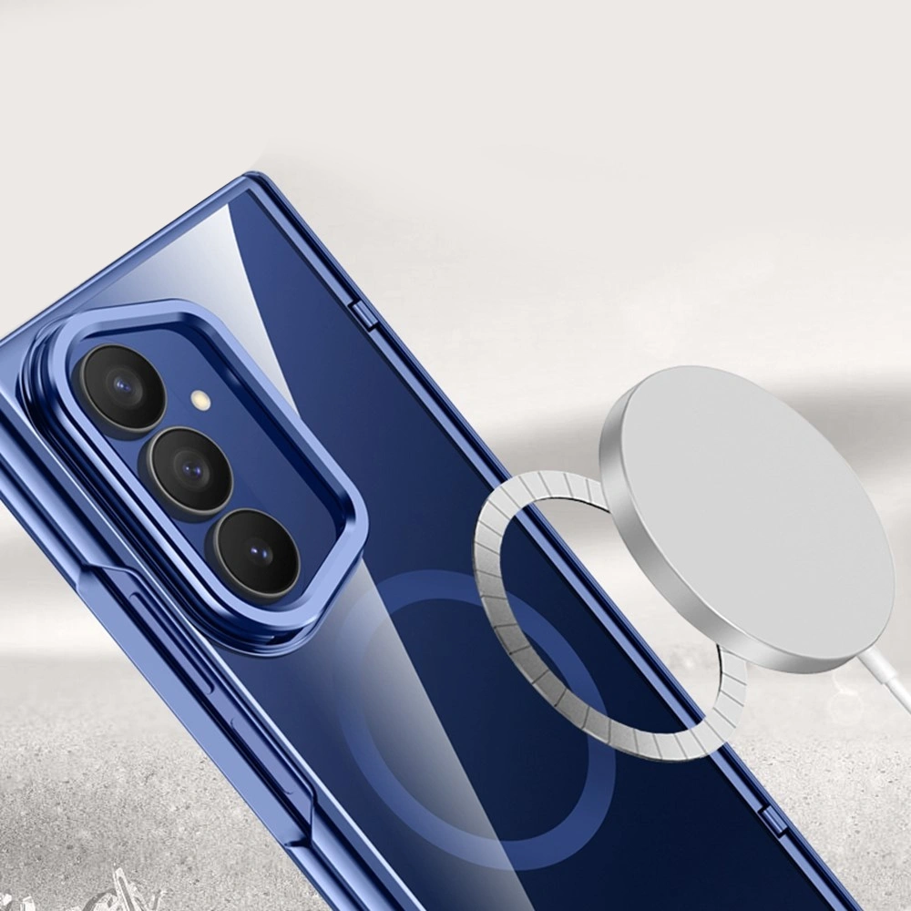 Funda transparente para Samsung Galaxy Z Fold 8 Ultra, con soporte y cristal para la pantalla externa, para MagSafe, marco azul