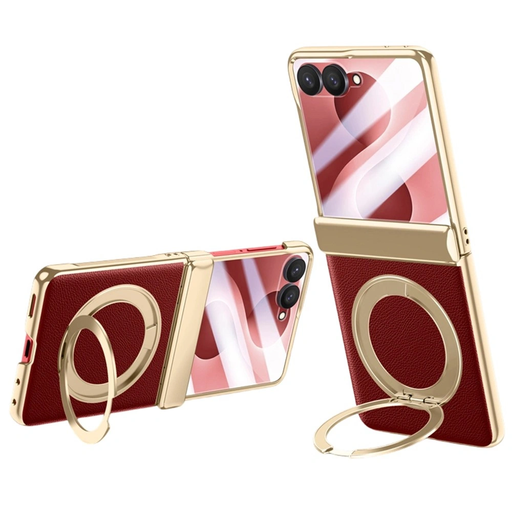 Funda para Samsung Galaxy Z Flip 8, con soporte y cristal para la pantalla externa, rojo