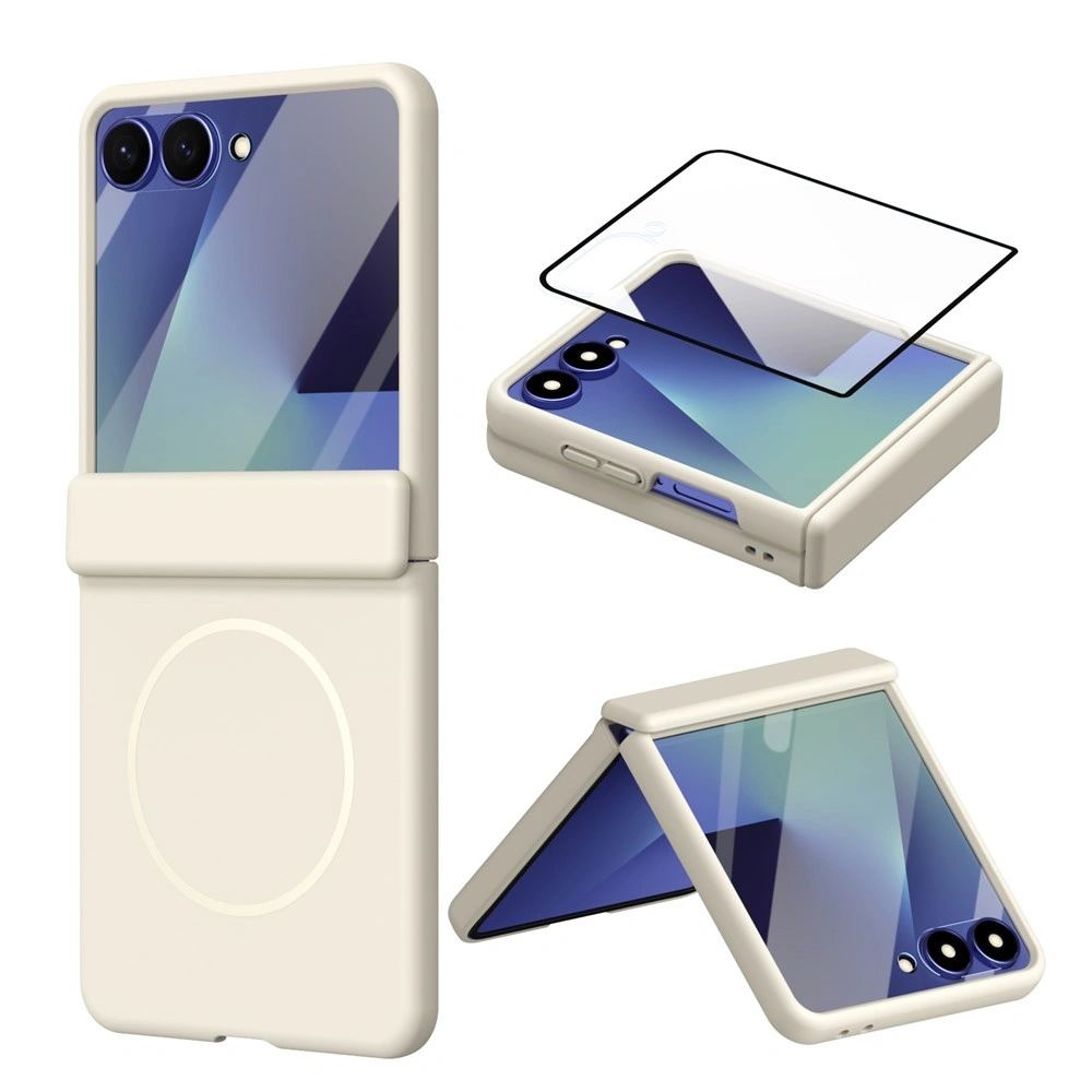 Custodia per Samsung Galaxy Z Flip 8, con copertura della cerniera e vetro per lo schermo esterno, per MagSafe, bianca