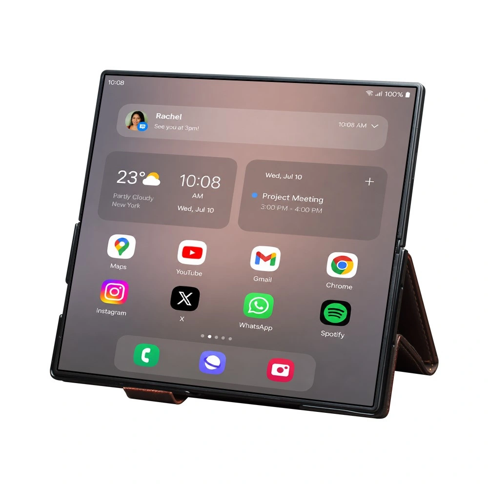 Lederhülle mit Klappe für Samsung Galaxy Z Fold 8 Ultra, Qialino, Braun