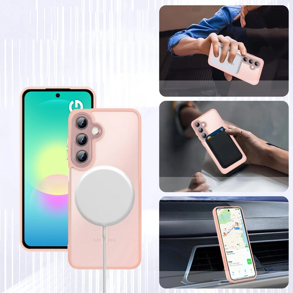 Custodia fumé per Samsung Galaxy A27 5G, custodia opaca, per MagSafe, cornice rosa