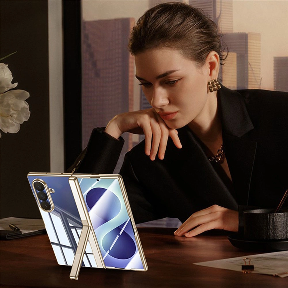 Custodia trasparente per Samsung Galaxy Z Fold 8 Ultra, con supporto e vetro per lo schermo esterno, cornice dorata