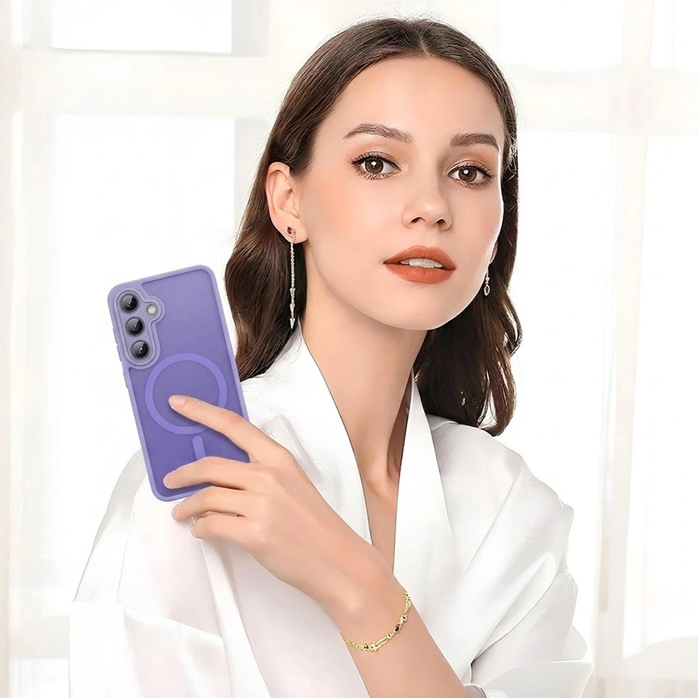 Custodia fumé per Samsung Galaxy A27 5G, custodia opaca, per MagSafe, cornice viola