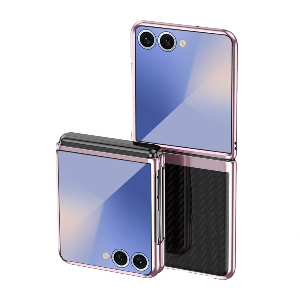 Transparente Hülle für Samsung Galaxy Z Flip 8, Hartschalenetui, roségoldener Rahmen