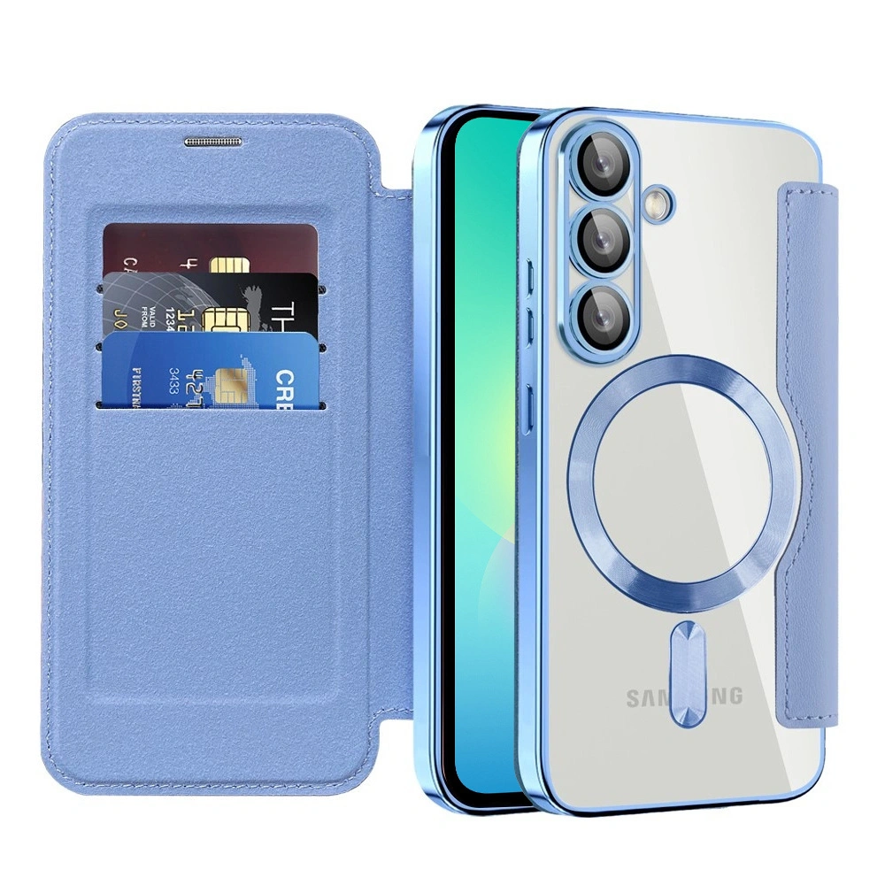 Funda con tapa para Samsung Galaxy A27 5G, Cartera RFID MagSafe con protección de cámara, azul