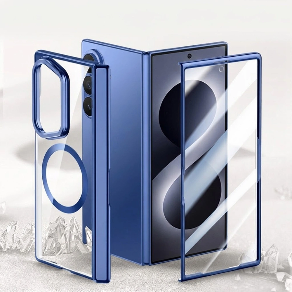 Funda transparente para Samsung Galaxy Z Fold 8 Ultra, con soporte y cristal para la pantalla externa, para MagSafe, marco azul
