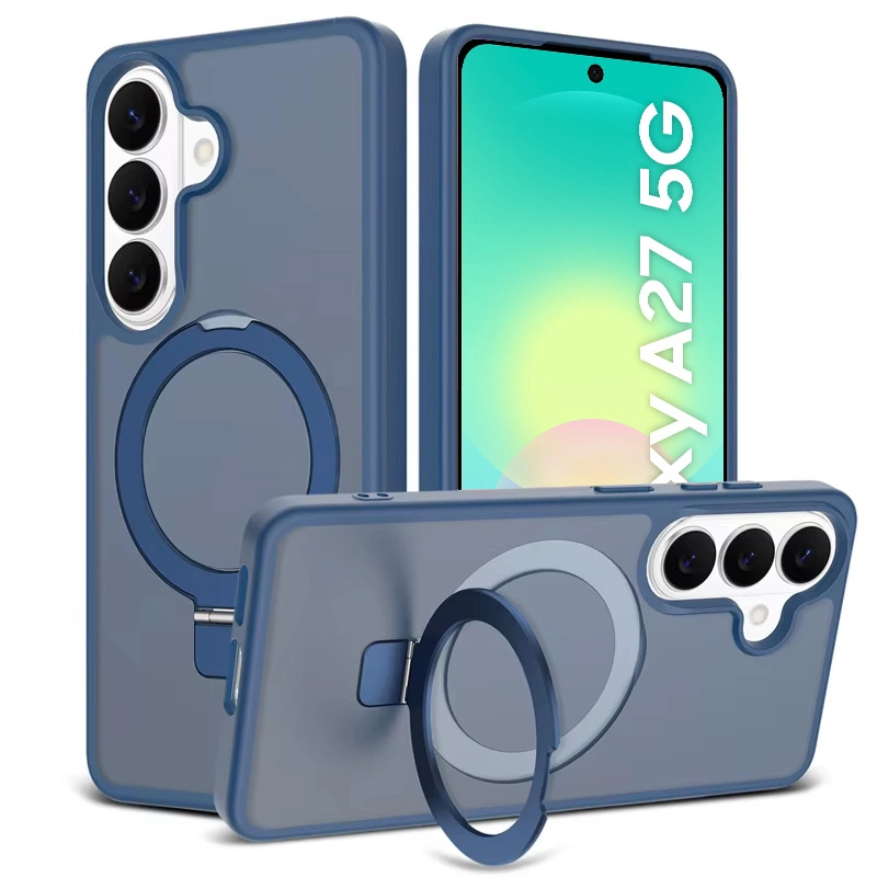 Custodia fumé per Samsung Galaxy A27 5G, custodia opaca con supporto, per MagSafe, cornice blu
