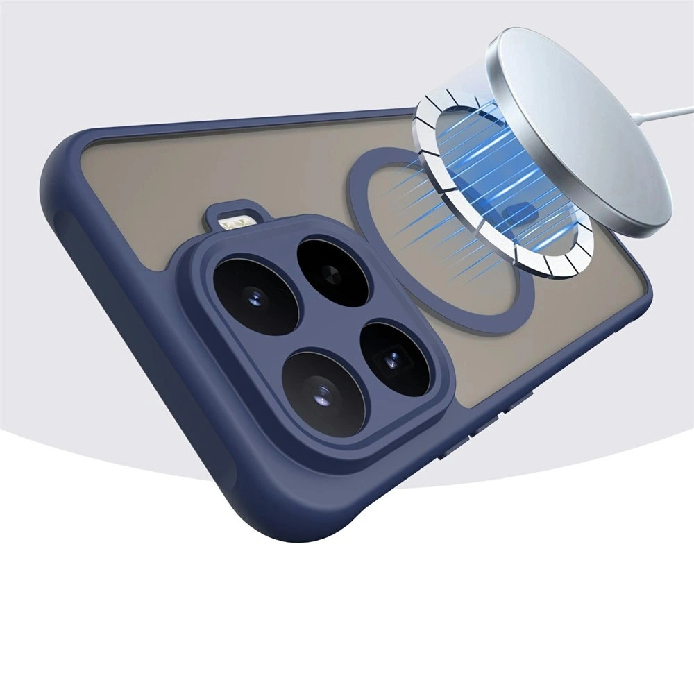 Custodia fumé per Xiaomi 17T, custodia opaca, per MagSafe, cornice blu