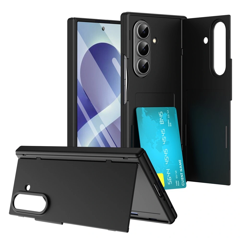 Custodia per Samsung Galaxy Z Fold 8 Ultra, porta carte con supporto e vetro per lo schermo esterno, nero