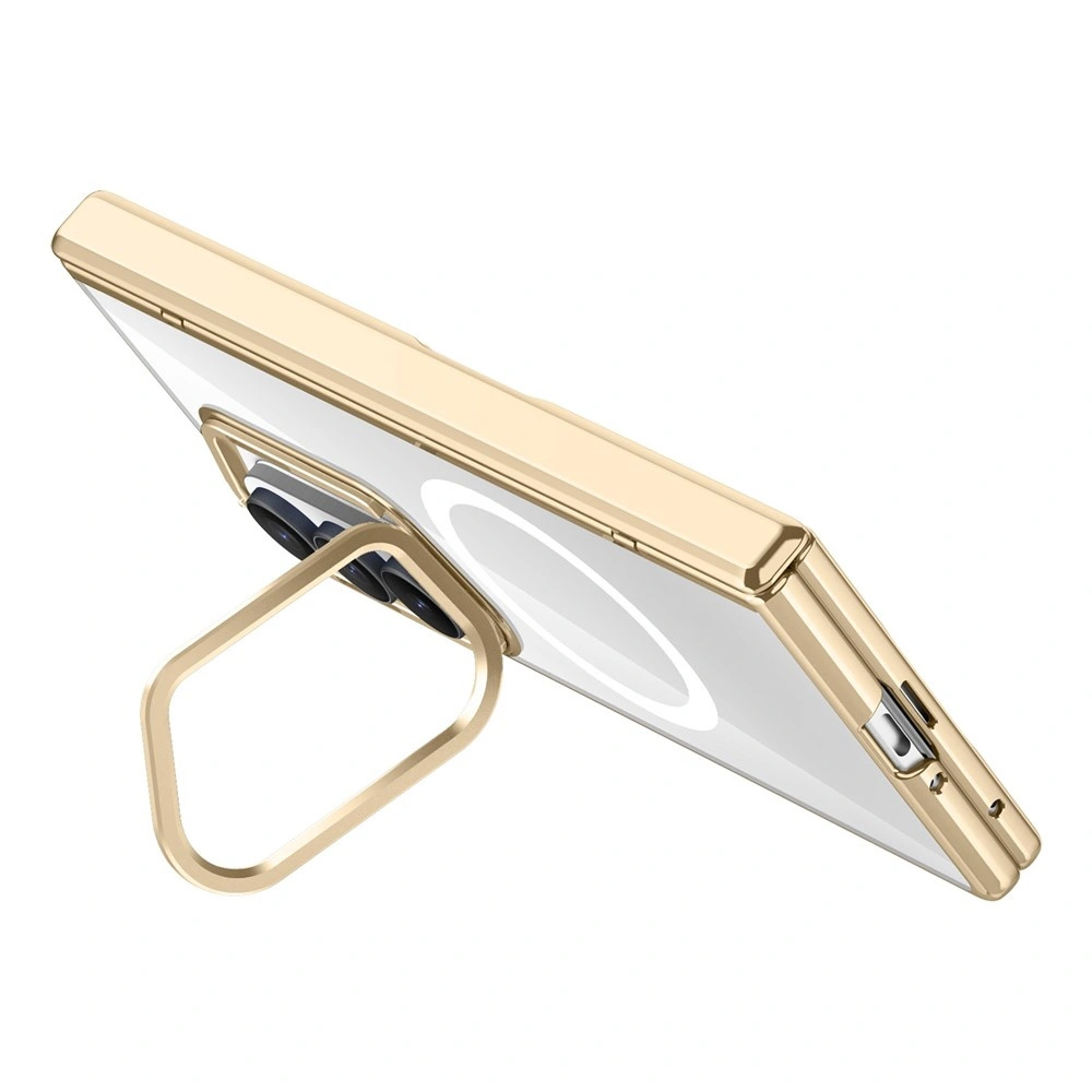 Funda transparente para Samsung Galaxy Z Fold 8 Ultra, con soporte y cristal para la pantalla externa, para MagSafe, marco dorado