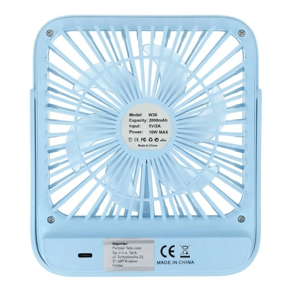 Ventilador de escritorio, W30, con soporte ajustable, azul