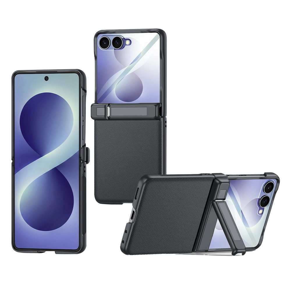 Funda para Samsung Galaxy Z Flip 8, soporte con bisagra, con cristal para la pantalla externa, negro