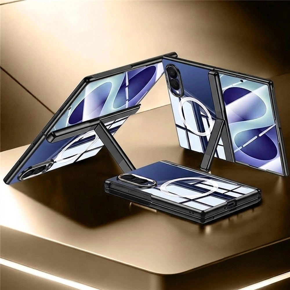 Funda transparente para Samsung Galaxy Z Fold 8, con soporte y cristal para la pantalla externa, para MagSafe, marco negro
