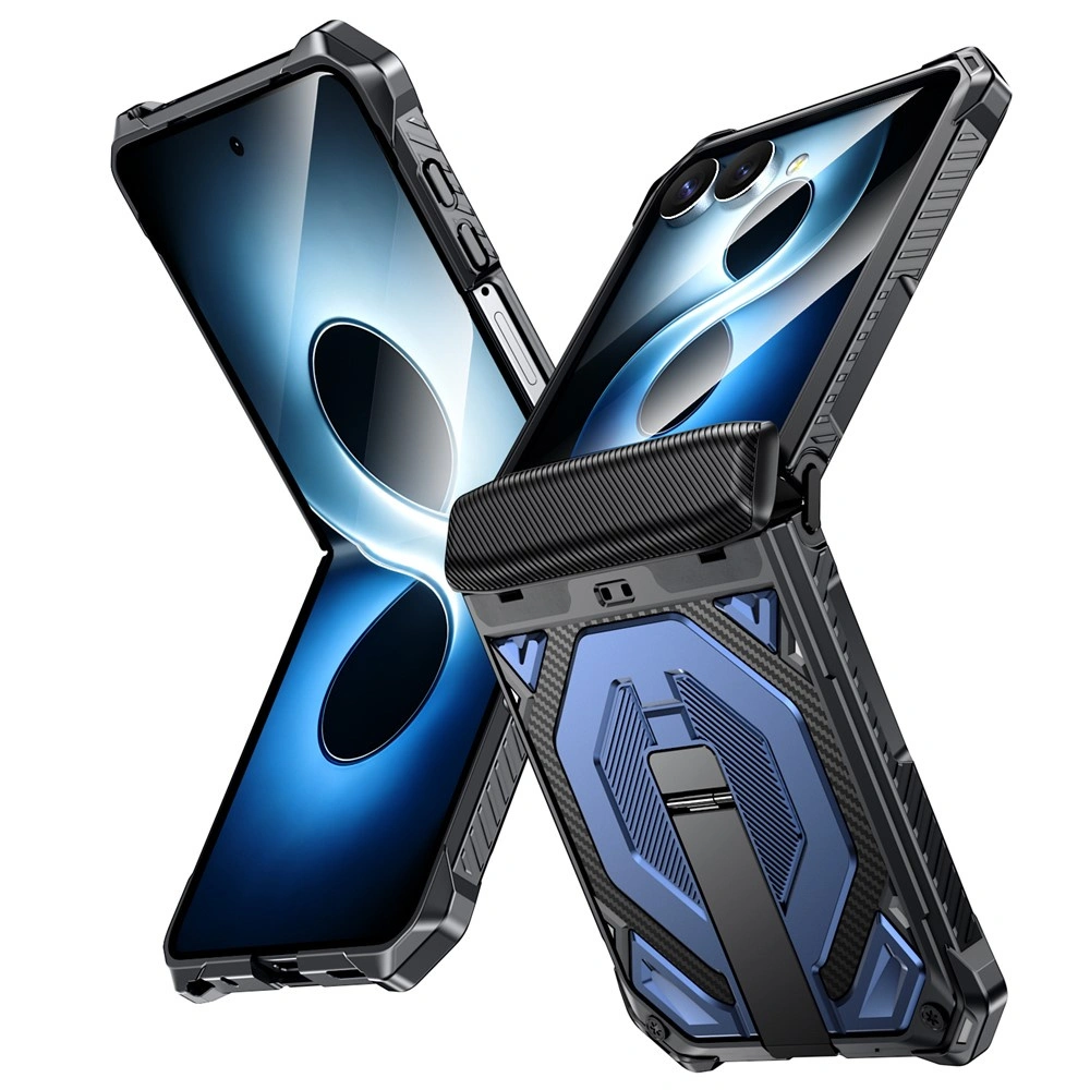 Funda blindada para Samsung Galaxy Z Flip 8, con soporte y cubierta de bisagra, para MagSafe, azul