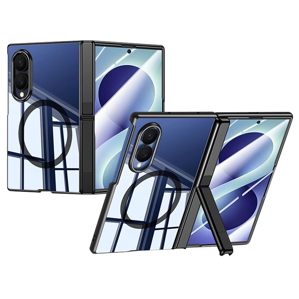 Funda transparente para Samsung Galaxy Z Fold 8, con soporte y cristal para la pantalla externa, para MagSafe, marco negro