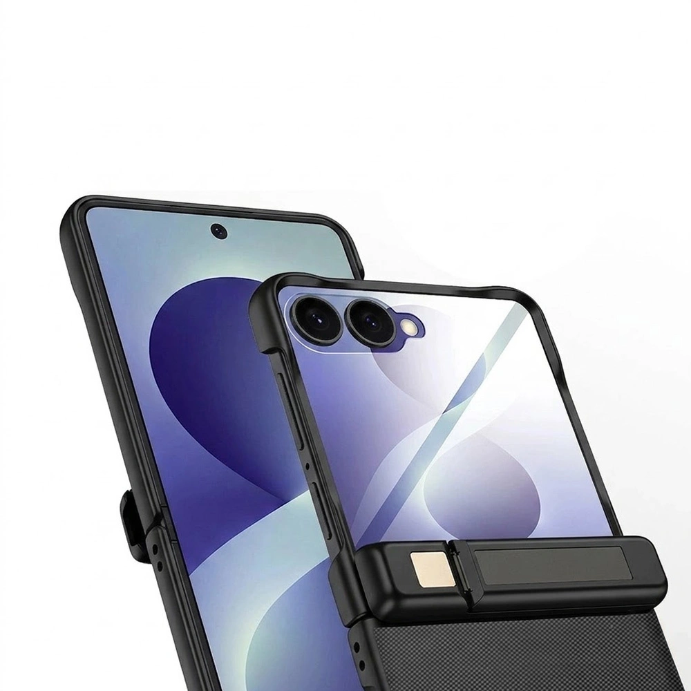Funda para Samsung Galaxy Z Flip 8, soporte con bisagra, con cristal para la pantalla externa, negro