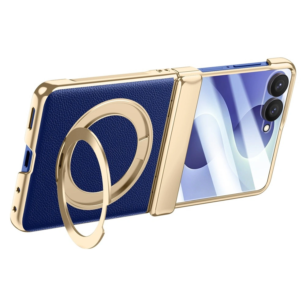 Funda para Samsung Galaxy Z Flip 8, con soporte y cristal para la pantalla externa, azul