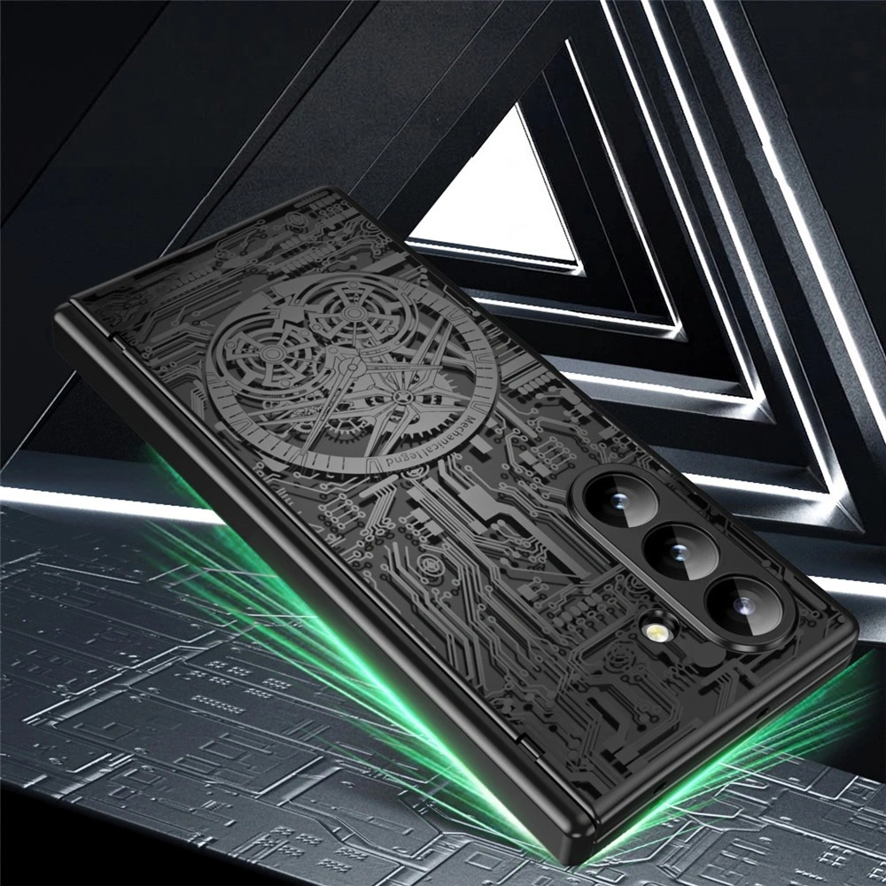 Custodia per Samsung Galaxy Z Fold 8 Ultra, Mechanical Legend, con vetro per lo schermo esterno, nero