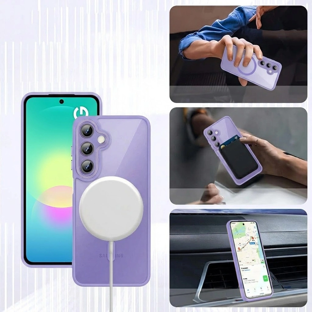 Custodia fumé per Samsung Galaxy A27 5G, custodia opaca, per MagSafe, cornice viola