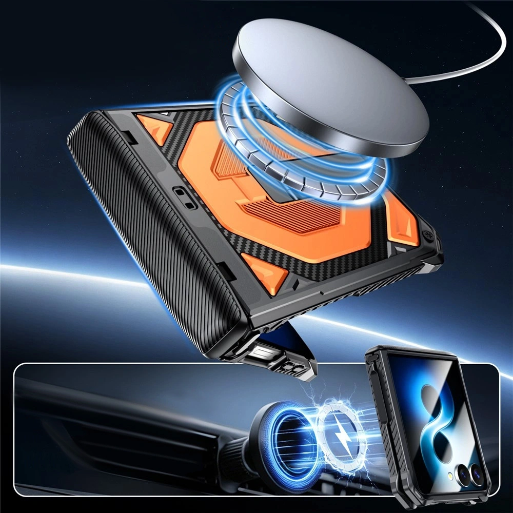 Funda blindada para Samsung Galaxy Z Flip 8, con soporte y cubierta de bisagra, para MagSafe, naranja