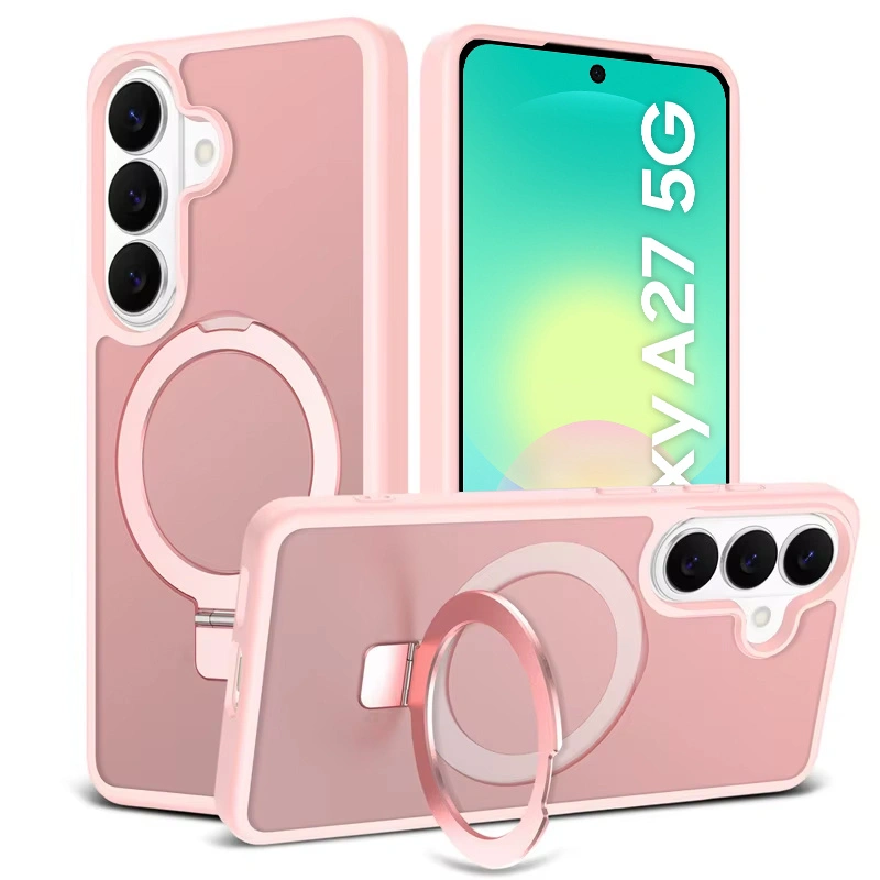 Custodia fumé per Samsung Galaxy A27 5G, custodia opaca con supporto, per MagSafe, cornice rosa