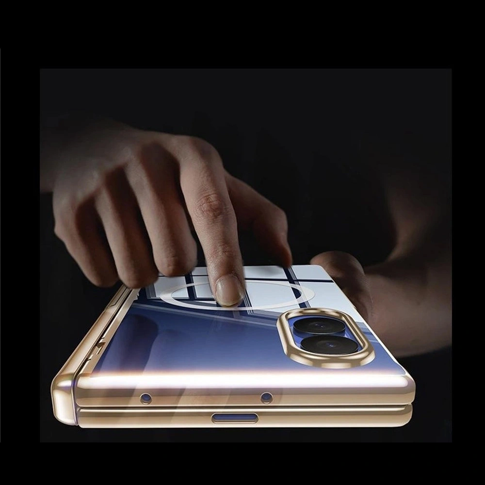 Funda transparente para Samsung Galaxy Z Fold 8, con soporte y cristal para la pantalla externa, para MagSafe, marco dorado