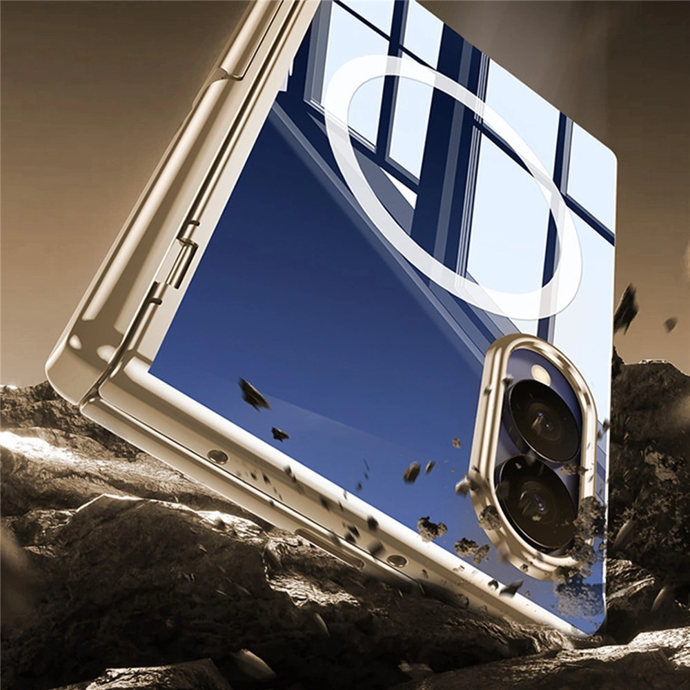 Funda transparente para Samsung Galaxy Z Fold 8, con soporte y cristal para la pantalla externa, para MagSafe, marco dorado