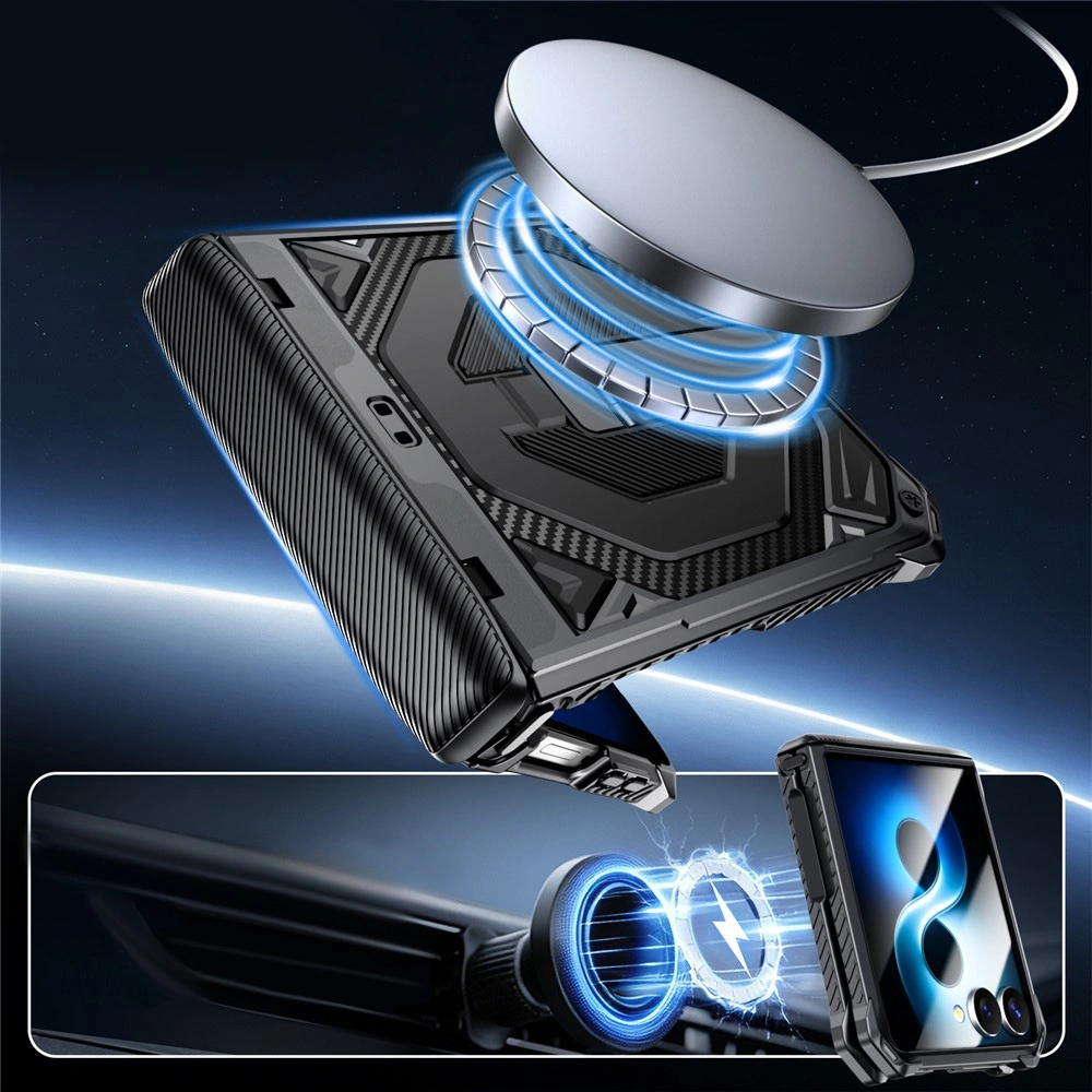 Funda blindada para Samsung Galaxy Z Flip 8, con soporte y cubierta de bisagra, para MagSafe, negra