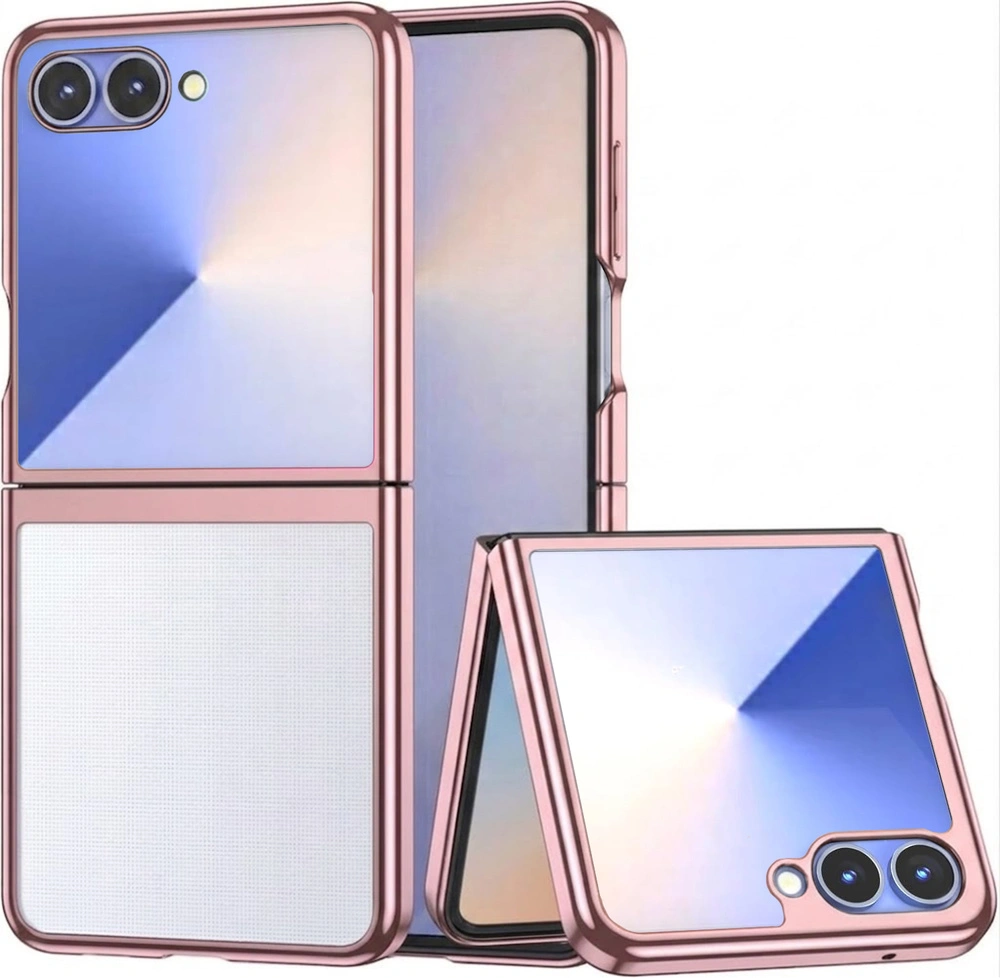 Transparente Hülle für Samsung Galaxy Z Flip 8, Hartschalenetui, roségoldener Rahmen