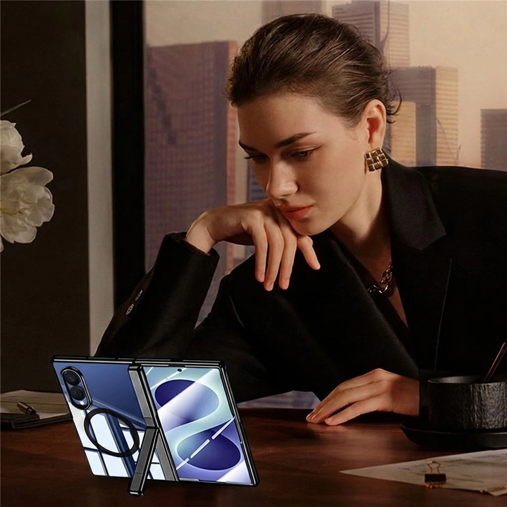 Funda transparente para Samsung Galaxy Z Fold 8, con soporte y cristal para la pantalla externa, para MagSafe, marco negro